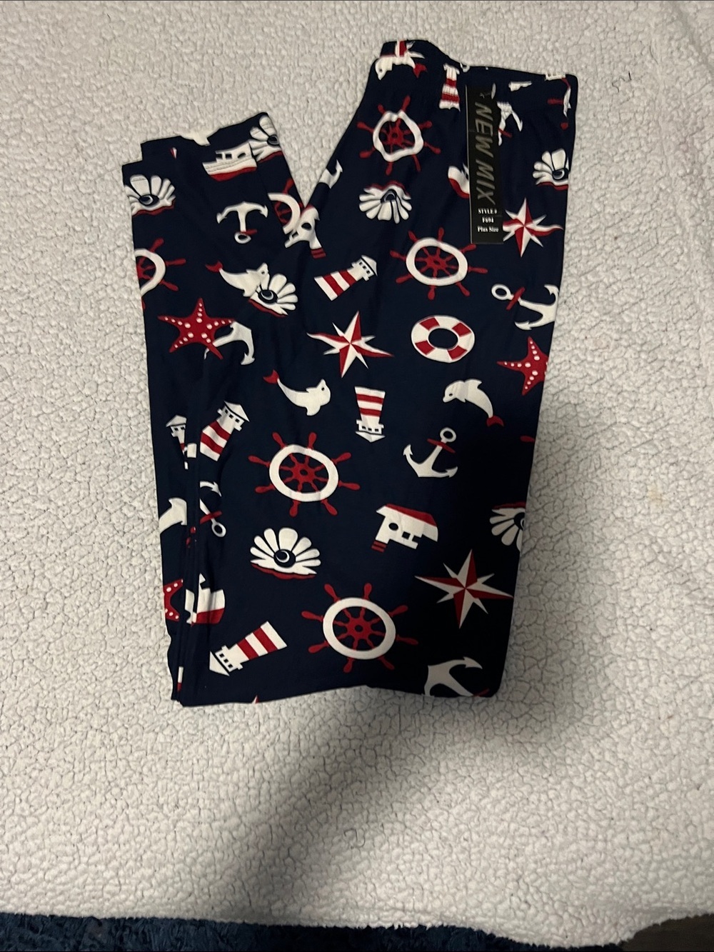 New Mix Navy Nautical Print Leggings with Red & White Accents